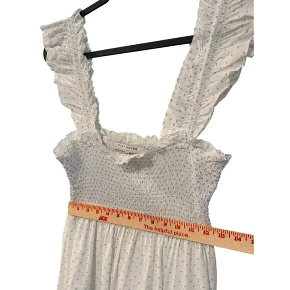 Hill House Ellie Nap Dress $178 Blue Polka Dot Cottagecore Smocked Midi White XS - Picture 9 of 10